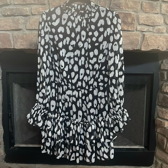 TCEC black and white, lined ruffled dress. Size Small - Picture 1 of 12